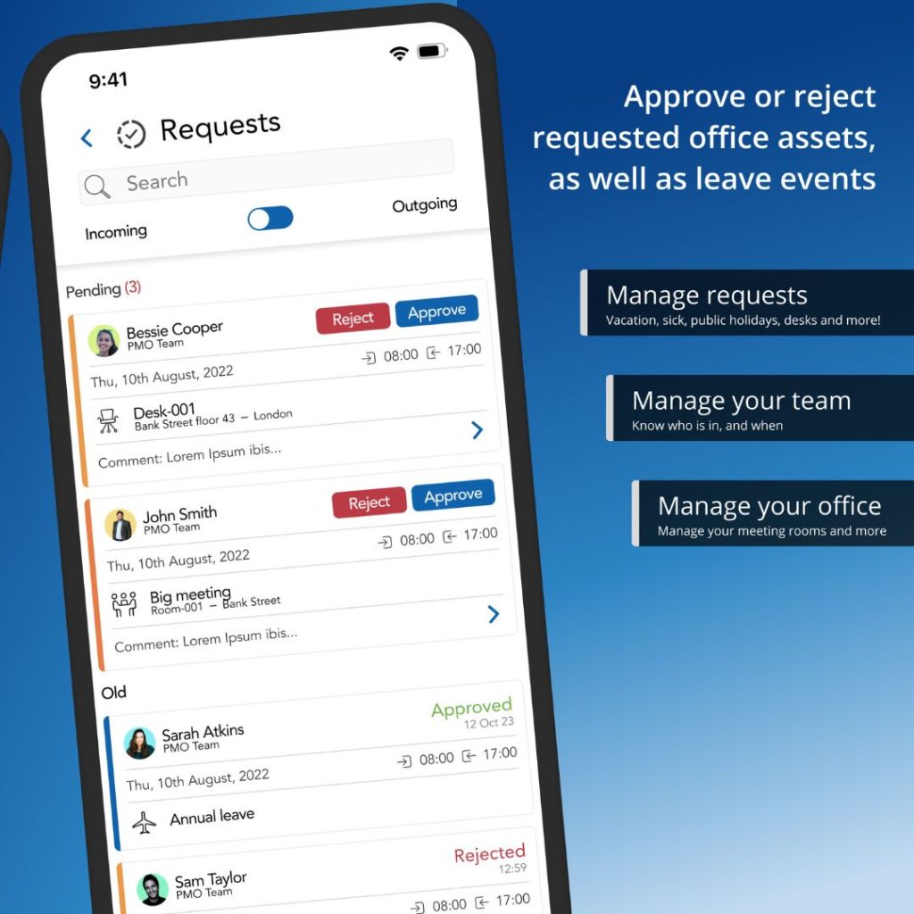 The Hybrid Hero mobile app showing workforce management and automating leave requests