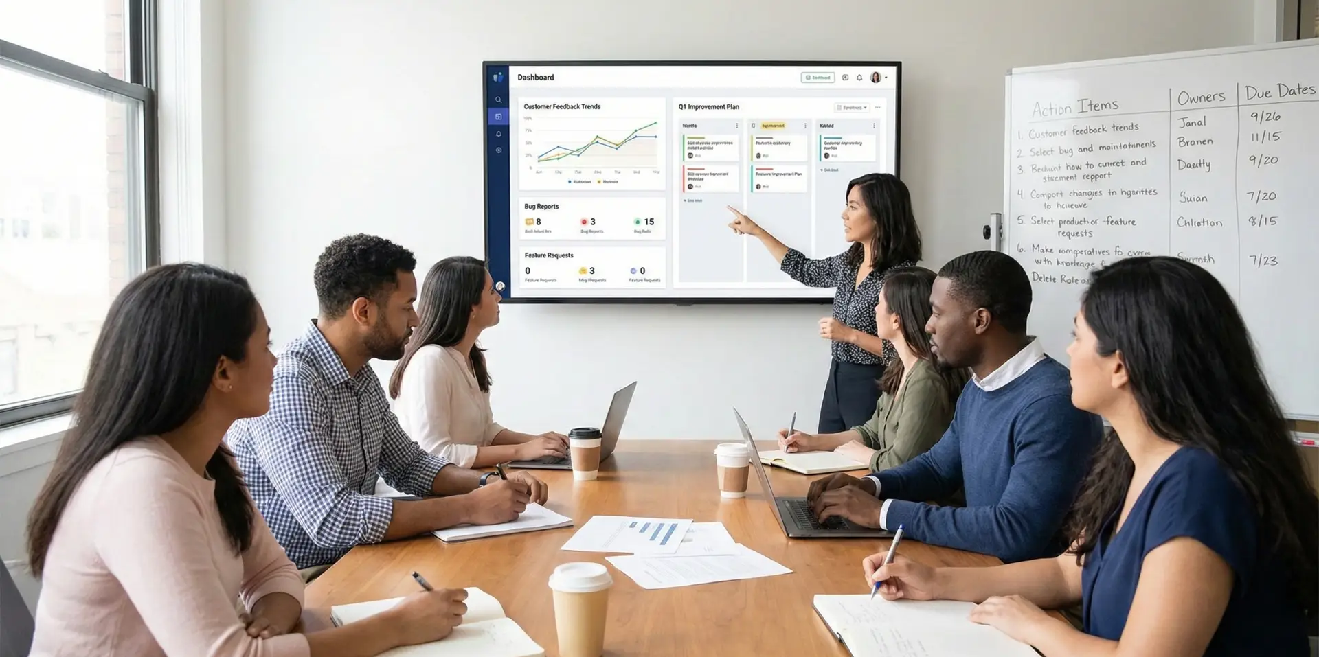 Support and product teams reviewing platform improvements