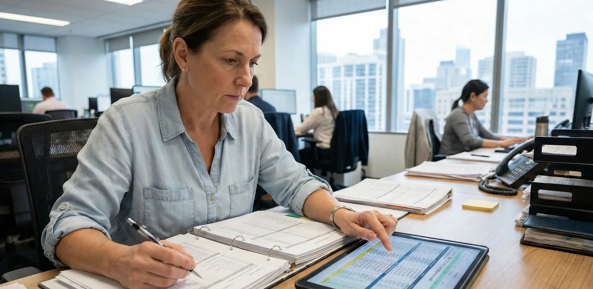 Facilities manager conducting a digital audit review