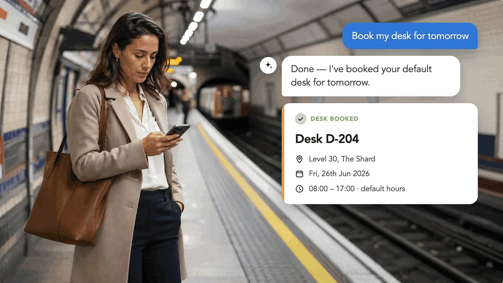 HybridHero AI booking a desk from a message